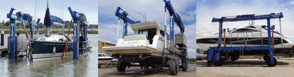 Wise 25 tonne hoist - launching and retrieving boats on our private slipway at Morgan Marine