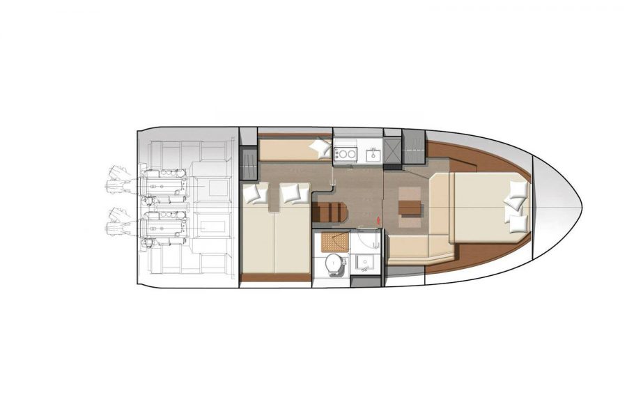 Jeanneau Leader 36 sports cruiser - diagram of cabins and saloon