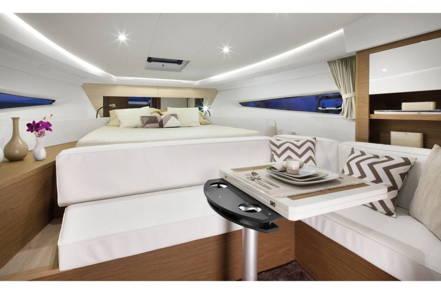 Jeanneau Leader 36 sports cruiser - forward cabin with double berth and L-shaped seating
