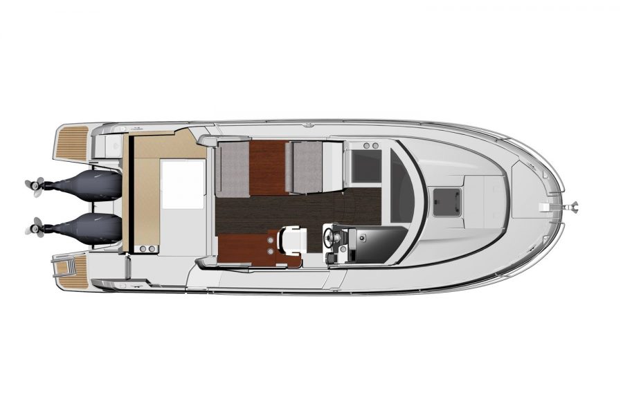 Jeanneau Merry Fisher 895 - diagram of cockpit seating, wheelhouse interior and bow