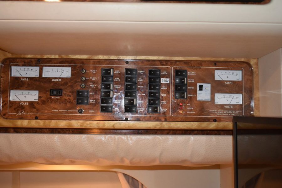 Princess 366 twin diesel sports cruiser - switch panel and battery gauges