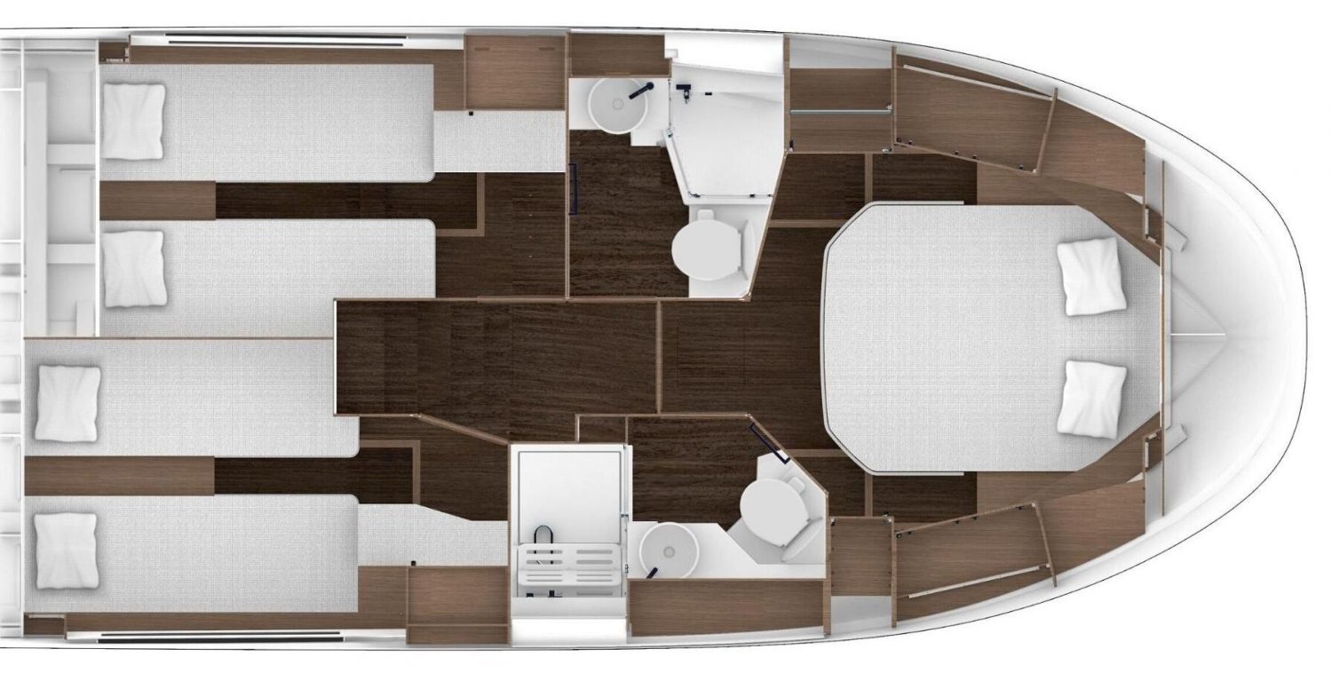 Jeanneau Merry Fisher 1295 Flybridge - diagram of cabins layout