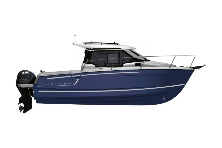 Jeanneau Merry Fisher 795 Legend - diagram of side view with blue hull