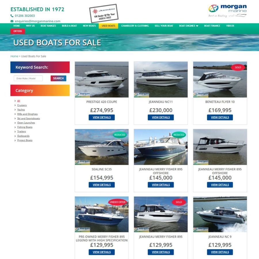 Screenshot of Used Boats for Sale section