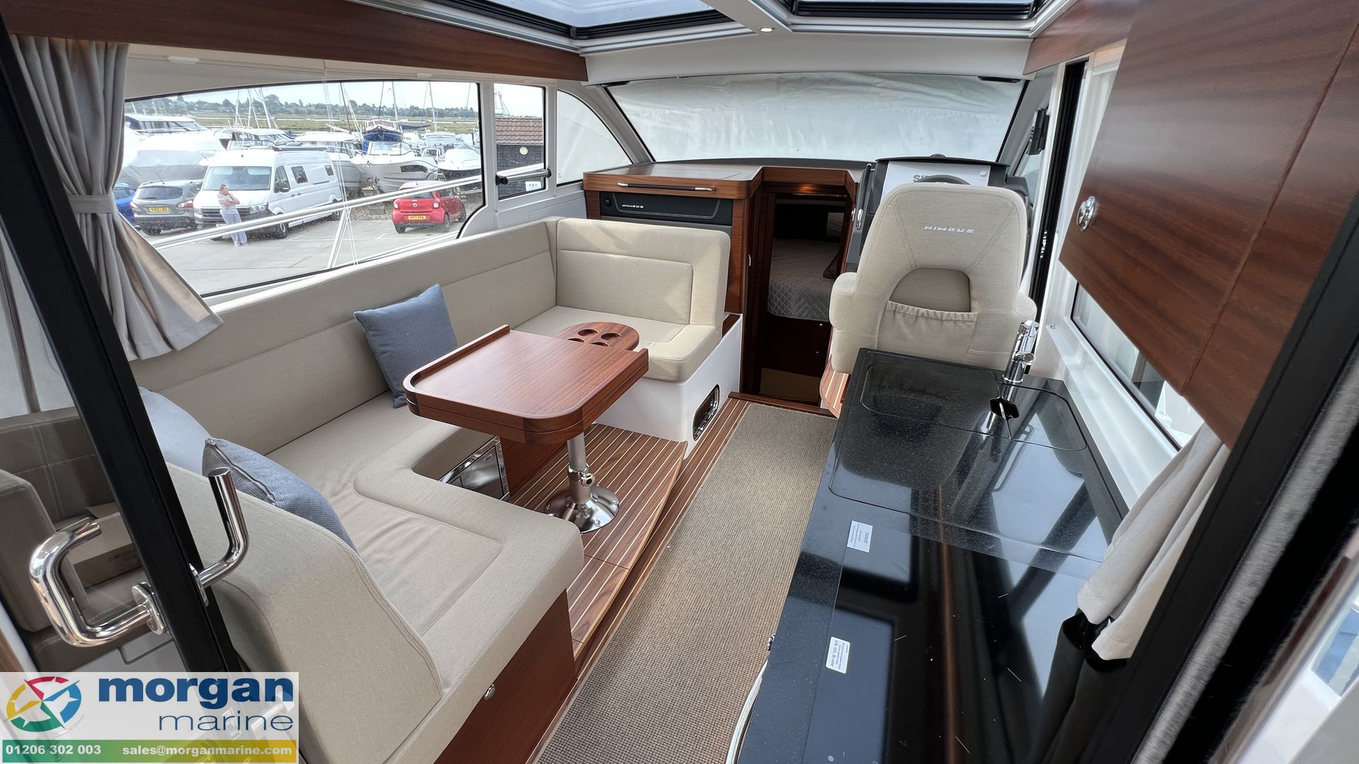 Nimbus 365 Coupe - wheelhouse view towards cabin